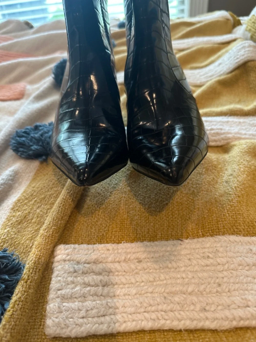 Express Black Croc-Embossed Stiletto Ankle Boots